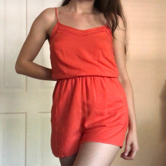 H&M Pants - Like New ✨ H&M Romper Playsuit Coral Pink Jumper Tank Top Shorts Crochet Knit